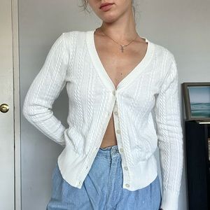 White cable knit sweater cardigan